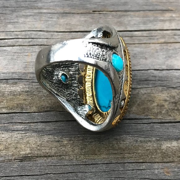 Men Rings Silver/Gold Tone Blue Stone Fashion Ring - Picture 9 of 11